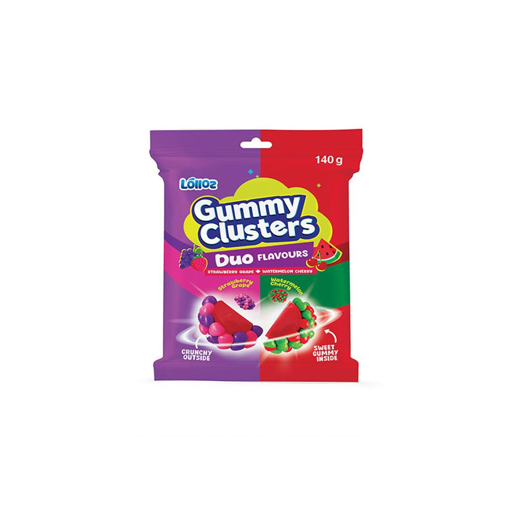 Lolloz Gummy Clusters Duo S'berry Grape & Watermelon Cherry 140g