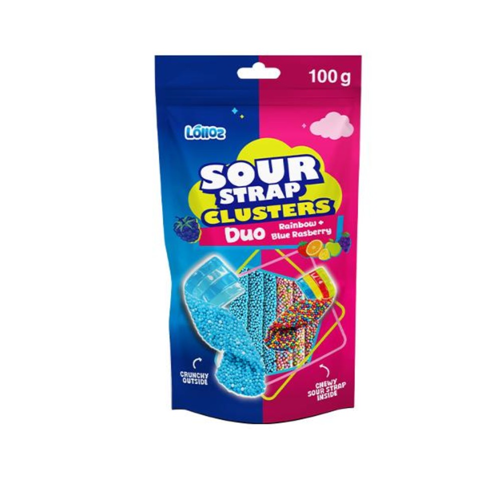 Lolloz Sour Cluster Straps Rainbow & Blue Raspberry 100g Main image