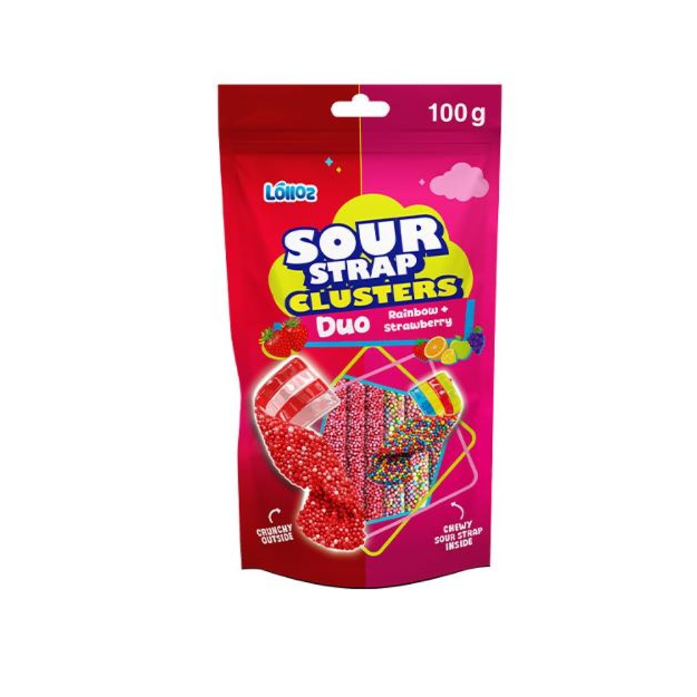 Lolloz Cluster Straps Rainbow & Strawberry 100g