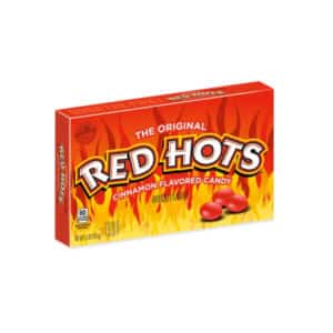 box of Red Hots printed with flames