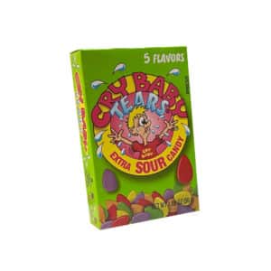 Cry Baby Extra Sour candy in a green carcboard box