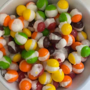bowl of freeze dried skittles
