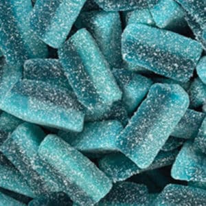 two tone blue Mega Sour Blue Slices dusted with sugar crystals