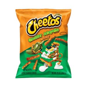 green and orange bag of Cheetos Cheddar Jalapenos