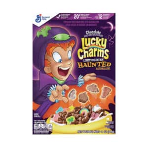 purple box of Lucky Charms Haunted Cereal